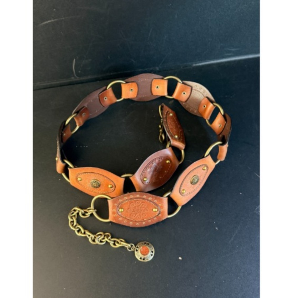 Vintage Fossil Womens Y2K Concho O Ring Leather Boho Southwestern Belt Size M